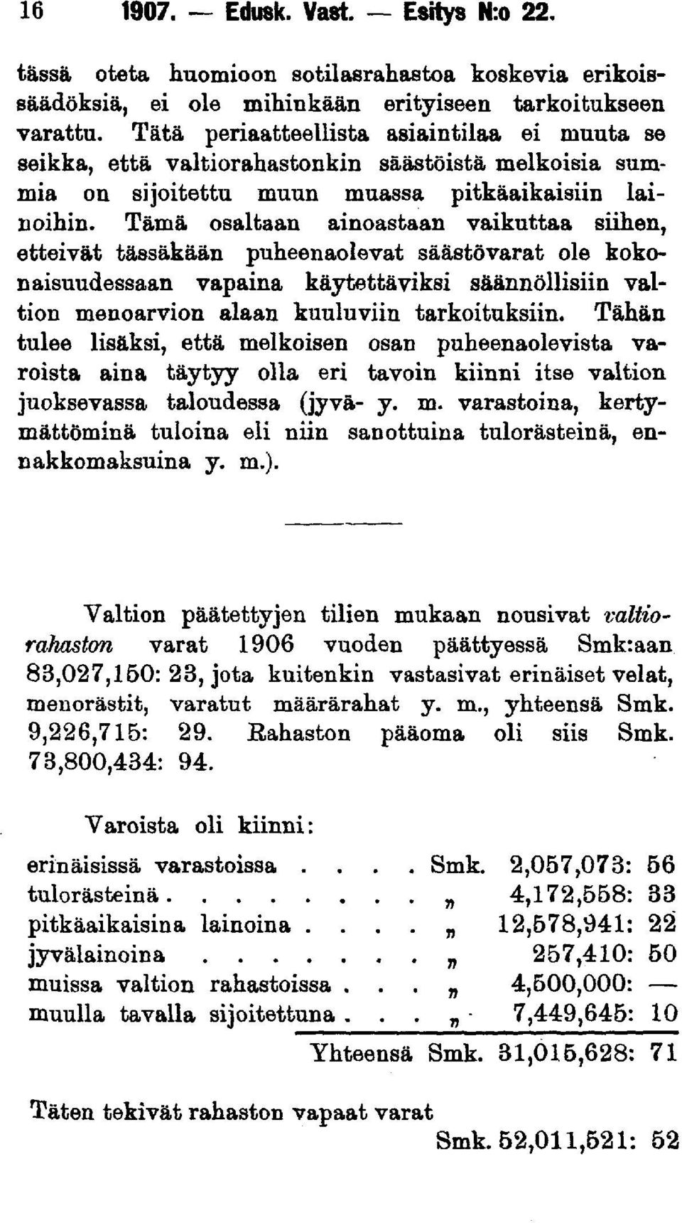 Tämä osaltaan ainoastaan vaikuttaa siihen, etteivät tässäkään puheenaolevat säästövarat ole kokonaisuudessaan vapaina käytettäviksi säännöllisiin valtion menoarvion alaan kuuluviin tarkoituksiin.