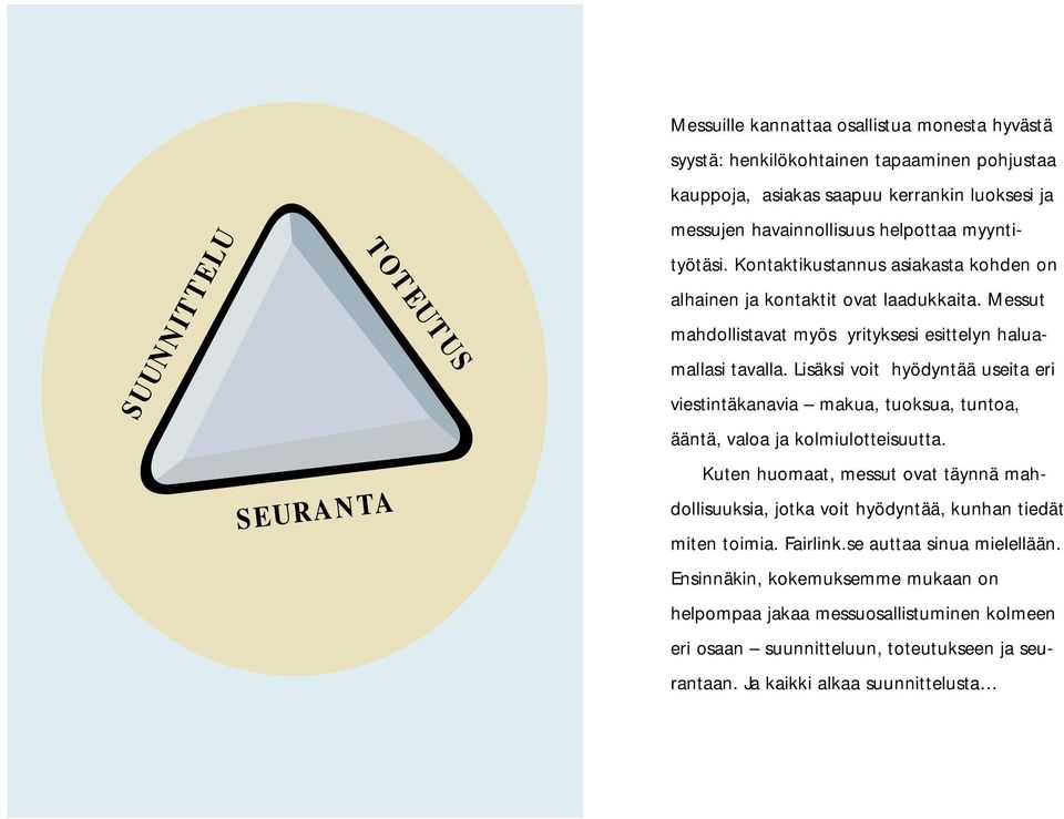 Lisäksi voit hyödyntää useita eri viestintäkanavia makua, tuoksua, tuntoa, ääntä, valoa ja kolmiulotteisuutta.