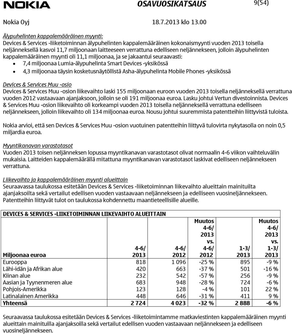 edelliseen neljännekseen, jolloin älypuhelinten kappalemääräinen myynti oli 11,1 miljoonaa, ja se jakaantui seuraavasti: 7,4 miljoonaa Lumia-älypuhelinta Smart Devices -yksikössä 4,3 miljoonaa täysin