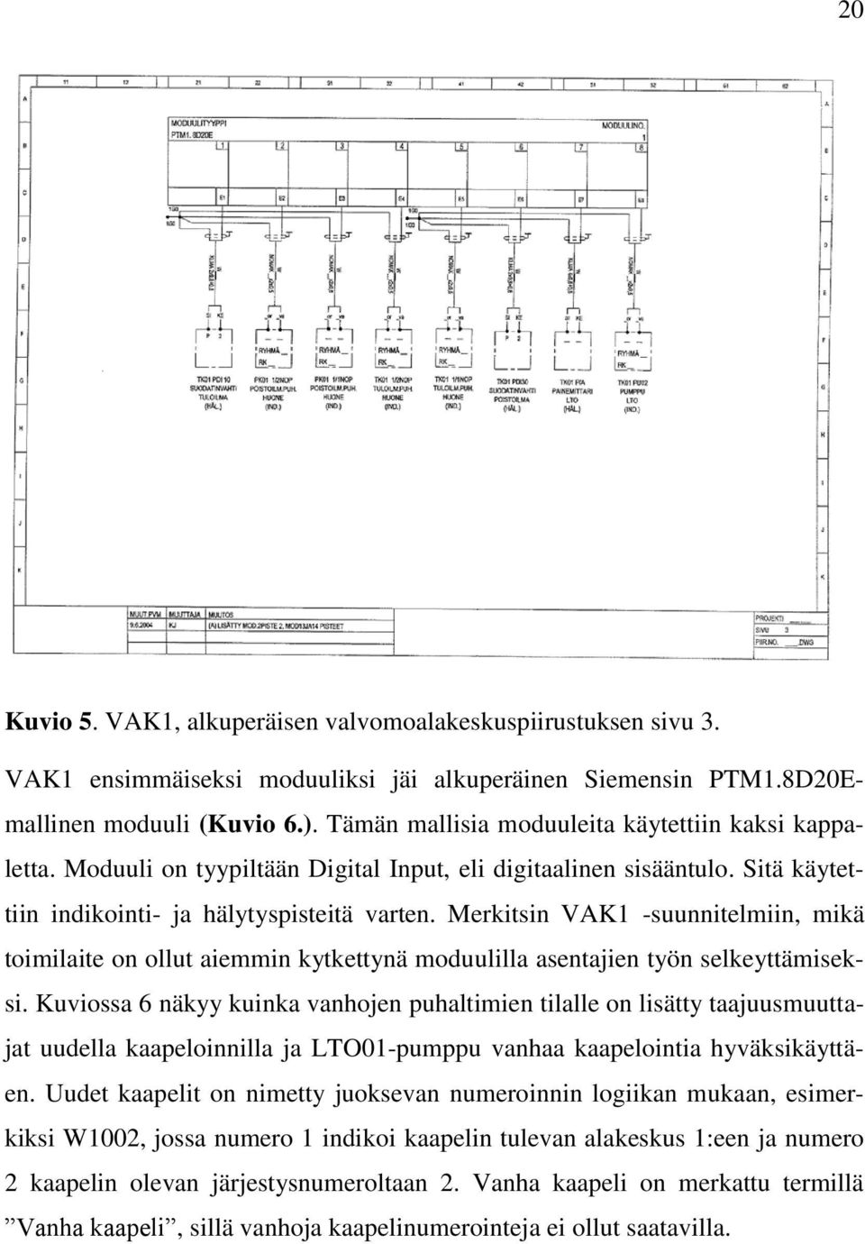 Merkitsin VAK1 -suunnitelmiin, mikä toimilaite on ollut aiemmin kytkettynä moduulilla asentajien työn selkeyttämiseksi.