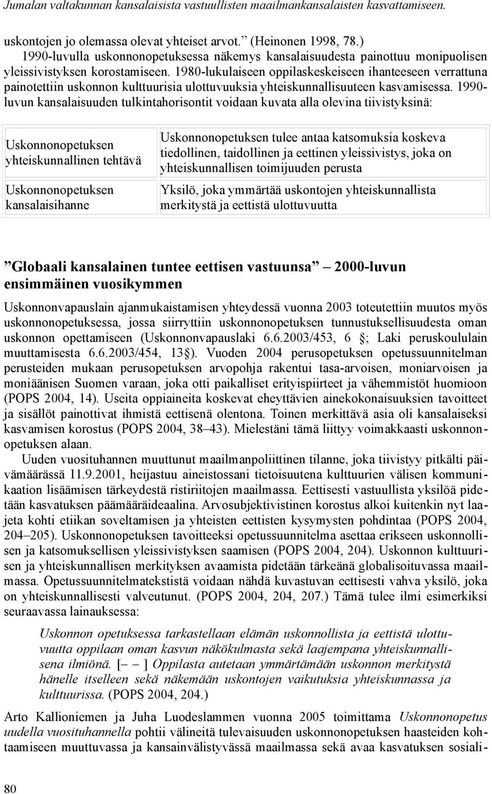 1980-lukulaiseen oppilaskeskeiseen ihanteeseen verrattuna painotettiin uskonnon kulttuurisia ulottuvuuksia yhteiskunnallisuuteen kasvamisessa.