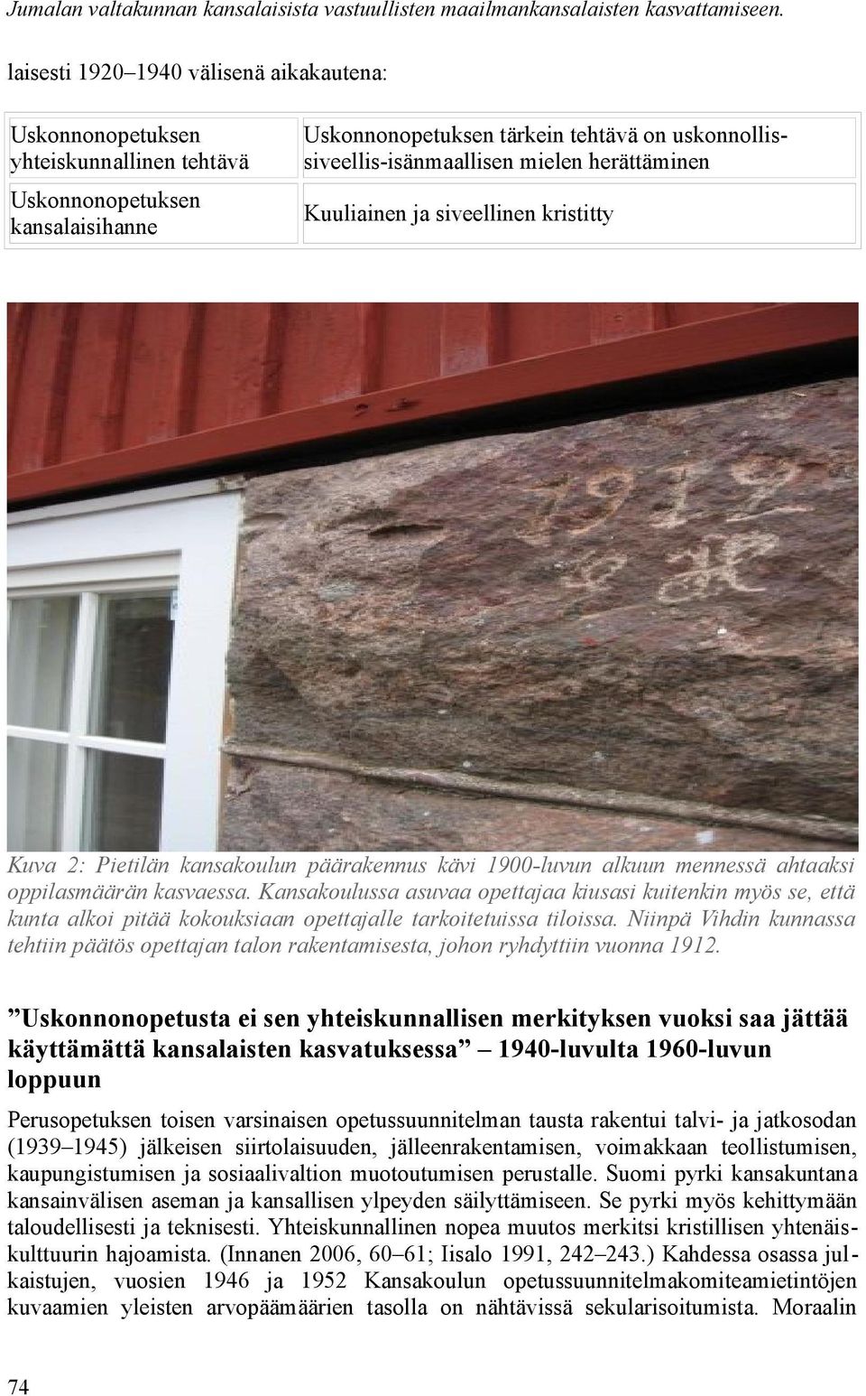 2: Pietilän kansakoulun päärakennus kävi 1900-luvun alkuun mennessä ahtaaksi oppilasmäärän kasvaessa.