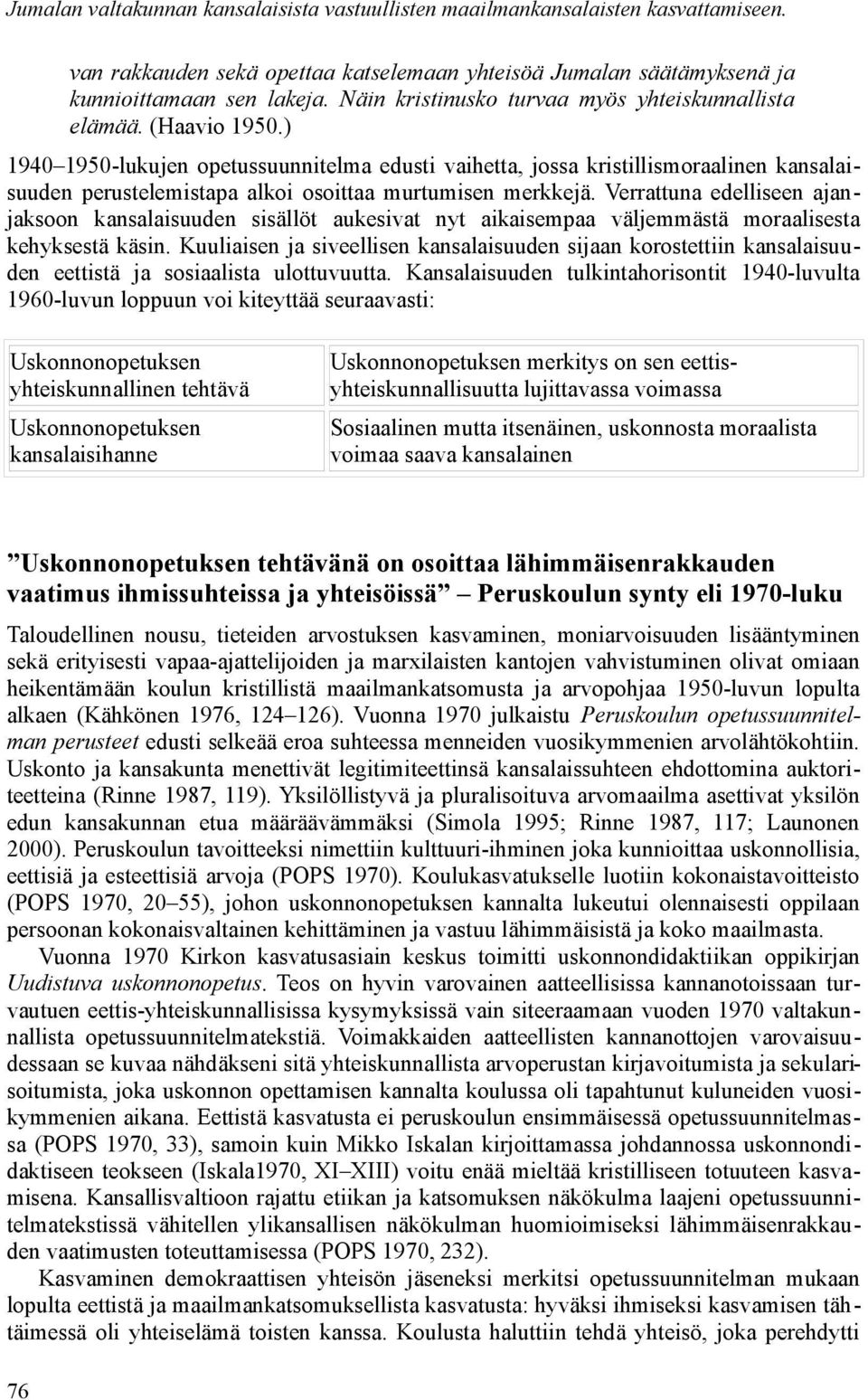 ) 1940 1950-lukujen opetussuunnitelma edusti vaihetta, jossa kristillismoraalinen kansalaisuuden perustelemistapa alkoi osoittaa murtumisen merkkejä.