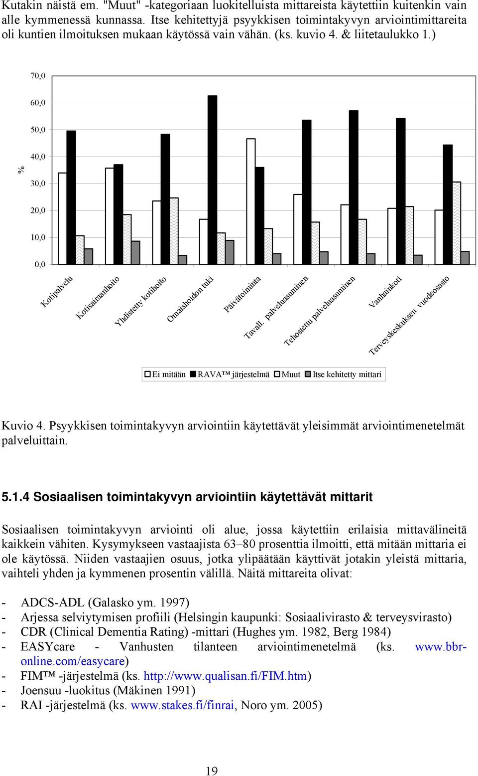 ) 70,0 60,0 50,0 40,0 % 30,0 20,0 10,0 0,0 Kotipalvelu Kotisairaanhoito Yhdistetty kotihoito Omaishoidon tuki Päivätoiminta Tavall.