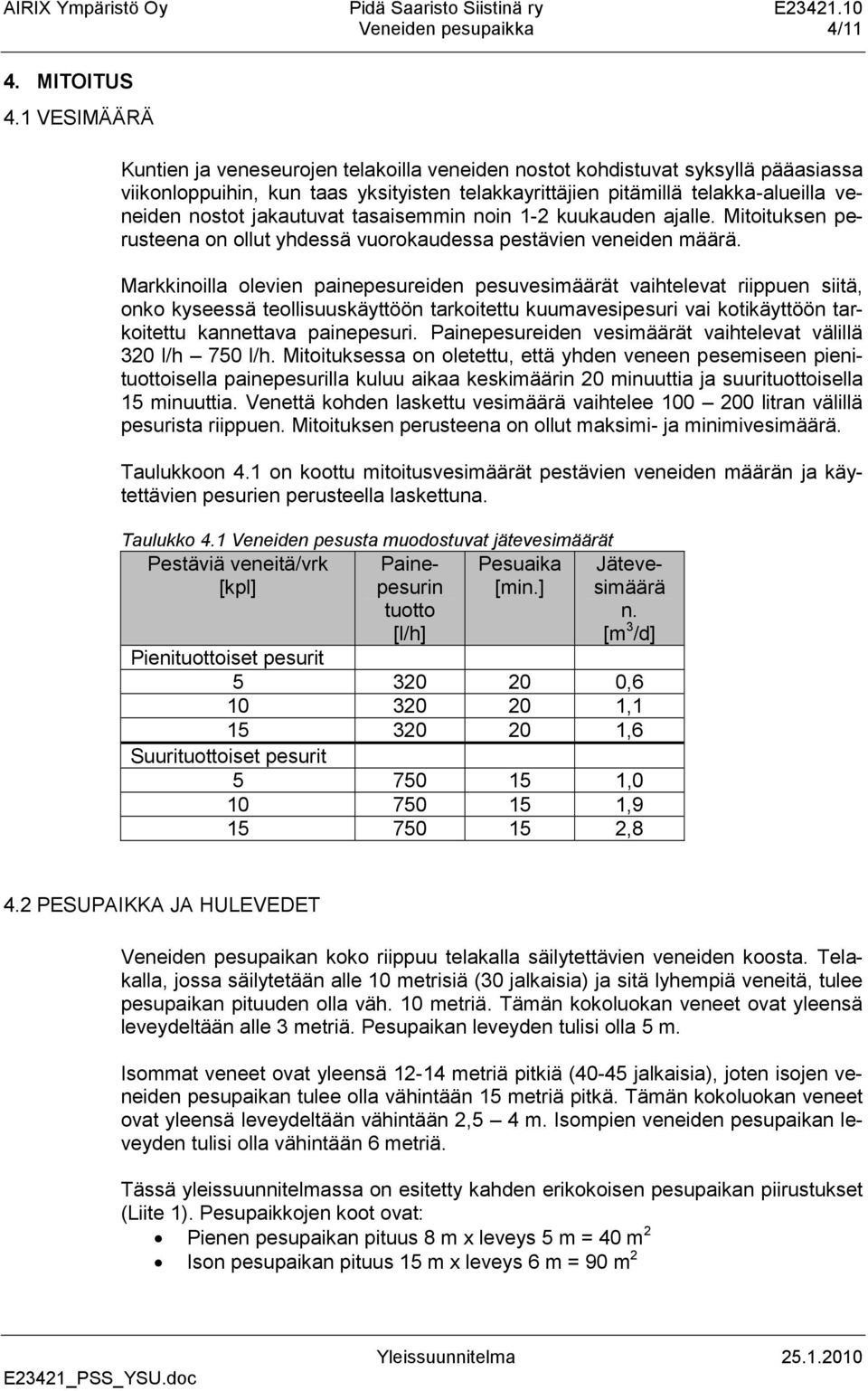 jakautuvat tasaisemmin noin 1-2 kuukauden ajalle. Mitoituksen perusteena on ollut yhdessä vuorokaudessa pestävien veneiden määrä.