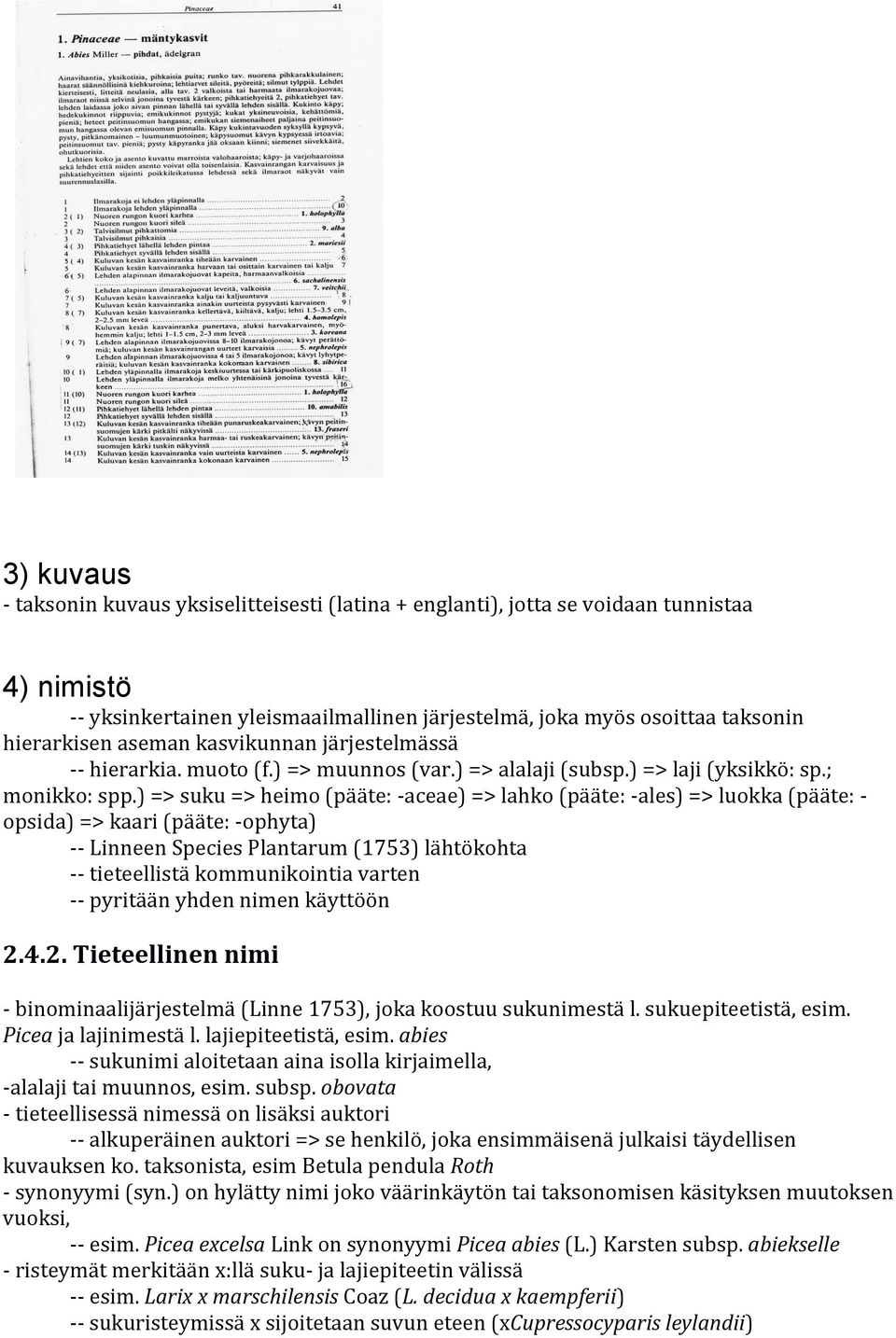 ) => suku => heimo (pääte: - aceae) => lahko (pääte: - ales) => luokka (pääte: - opsida) => kaari (pääte: - ophyta) - - Linneen Species Plantarum (1753) lähtökohta - - tieteellistä kommunikointia