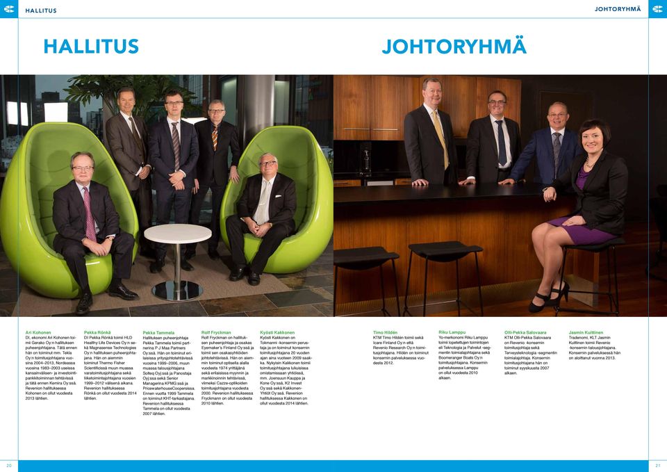 Revenion hallituksessa Kohonen on ollut vuodesta 2013 lähtien. Pekka Rönkä DI Pekka Rönkä toimii HLD Healthy Life Devices Oy:n sekä Magnasense Technologies Oy:n hallituksen puheenjohtajana.