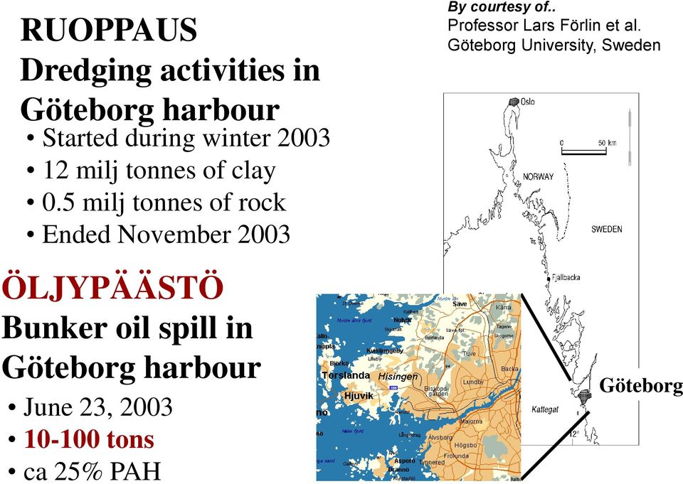 5 milj tonnes of rock Ended November 2003 ÖLJYPÄÄSTÖ Bunker oil spill in