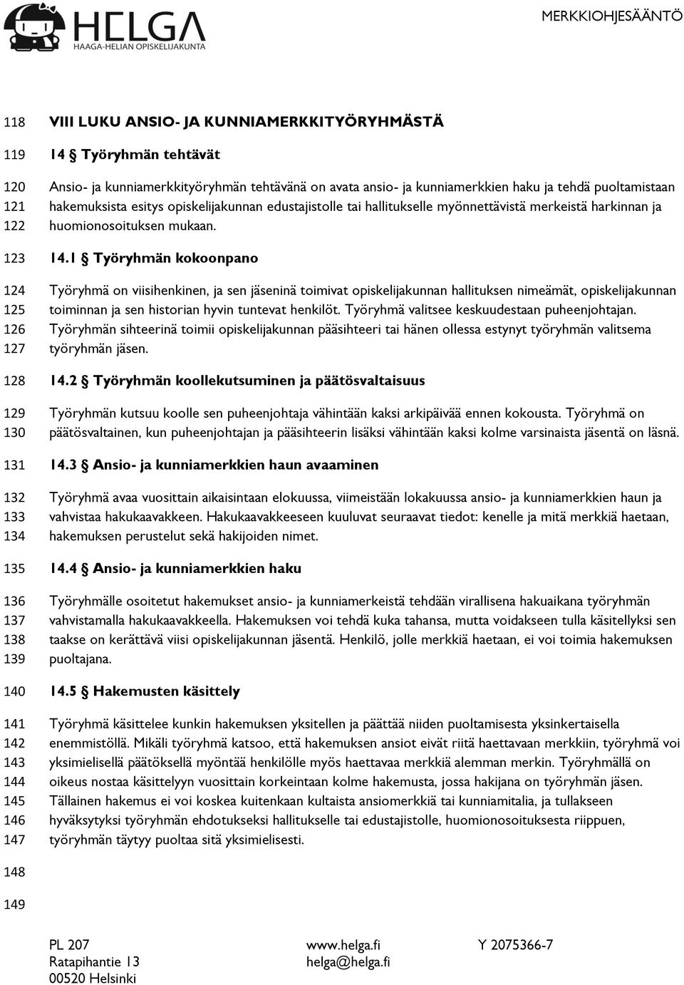 ja huomionosoituksen mukaan. 14.