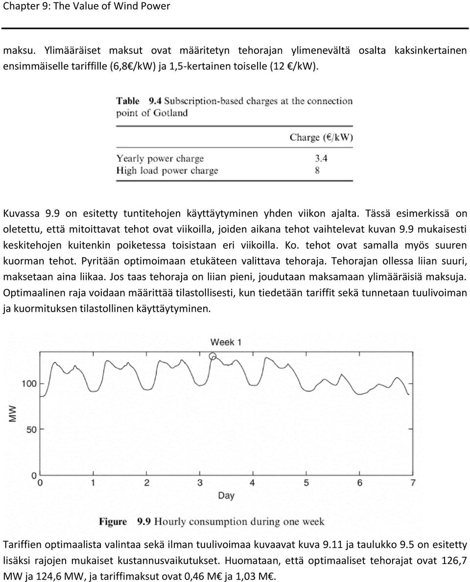 9 mukaisesti keskitehojen kuitenkin poiketessa toisistaan eri viikoilla. Ko. tehot ovat samalla myös suuren kuorman tehot. Pyritään optimoimaan etukäteen valittava tehoraja.