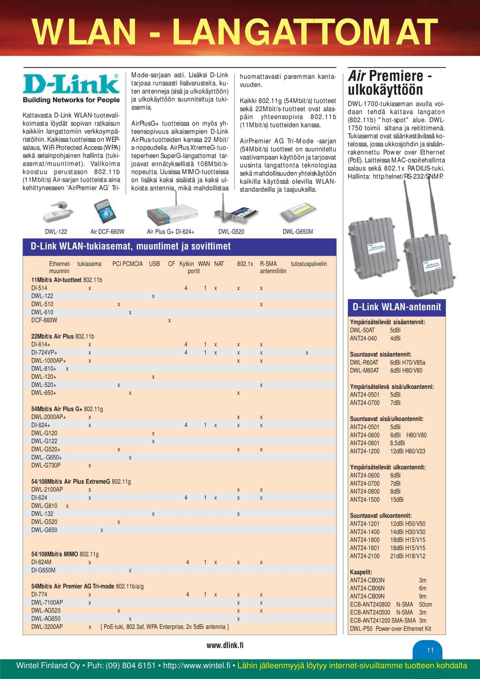 11b (11Mbit/s) Air-sarjan tuotteista aina kehittyneeseen AirPremier AG Tri- Mode-sarjaan asti.