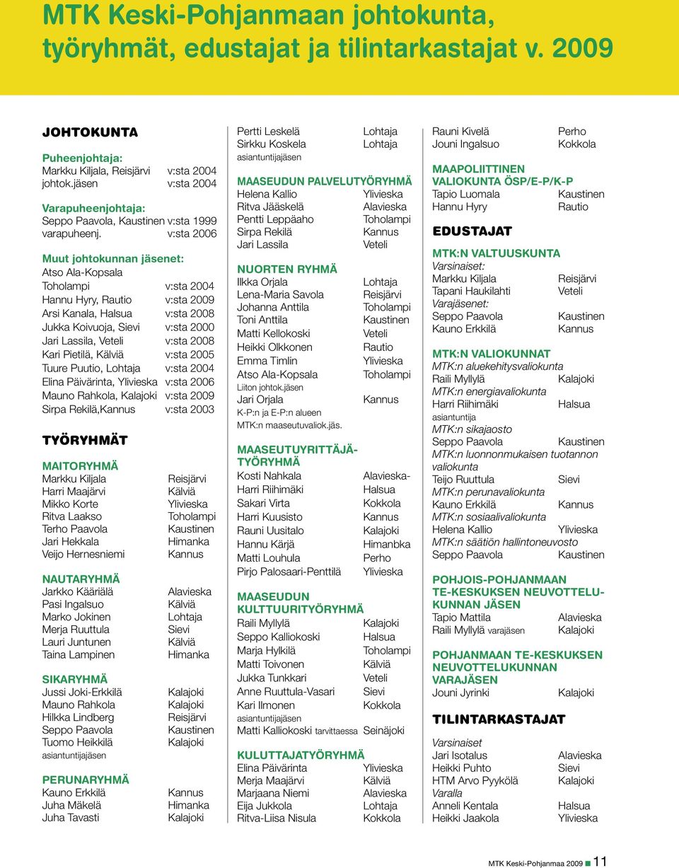 v:sta 2006 Muut johtokunnan jäsenet: Atso Ala-Kopsala Toholampi v:sta 2004 Hannu Hyry, Rautio v:sta 2009 Arsi Kanala, Halsua v:sta 2008 Jukka Koivuoja, Sievi v:sta 2000 Jari Lassila, Veteli v:sta