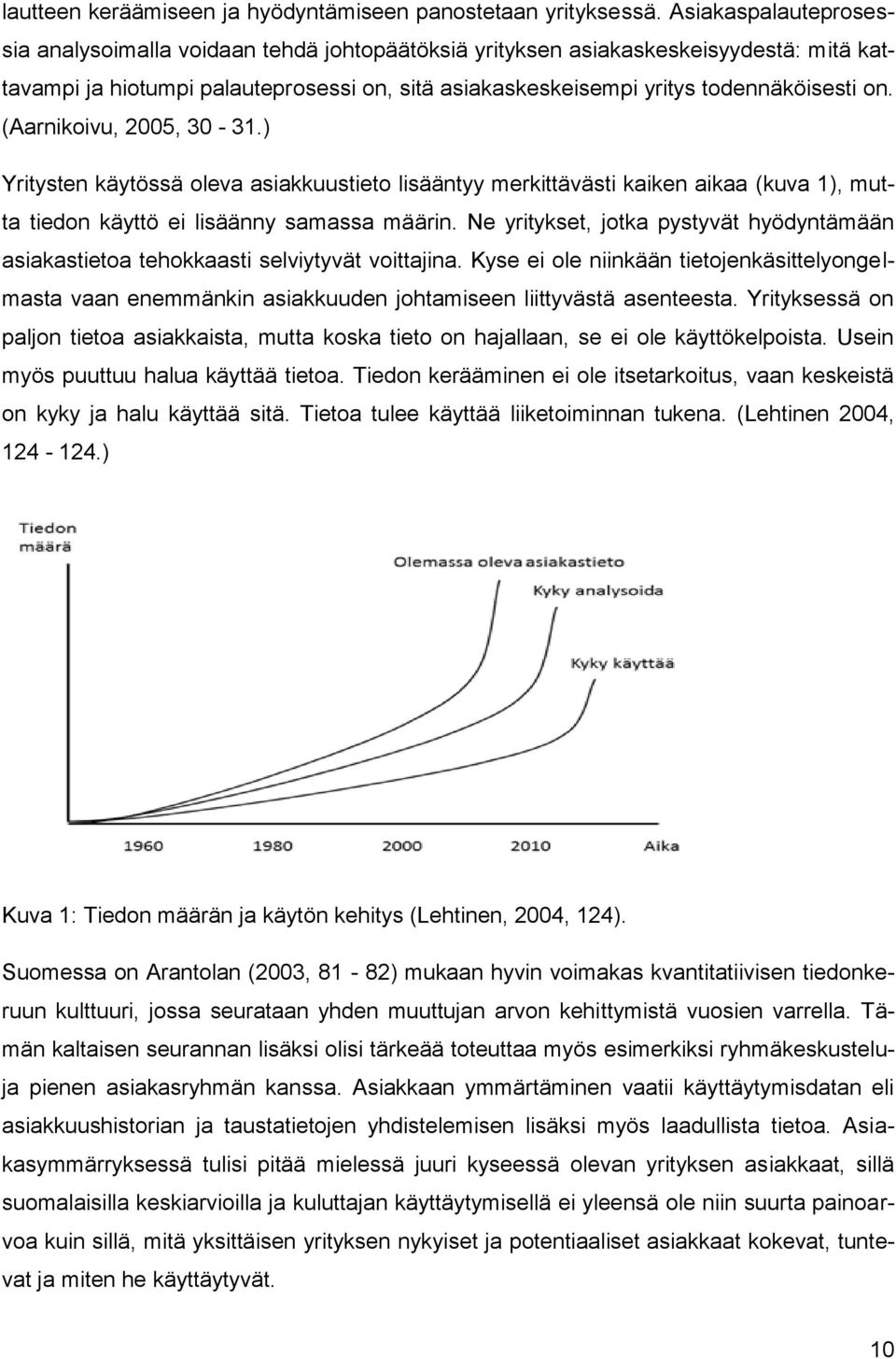 (Aarnikoivu, 2005, 30-31.) Yritysten käytössä oleva asiakkuustieto lisääntyy merkittävästi kaiken aikaa (kuva 1), mutta tiedon käyttö ei lisäänny samassa määrin.