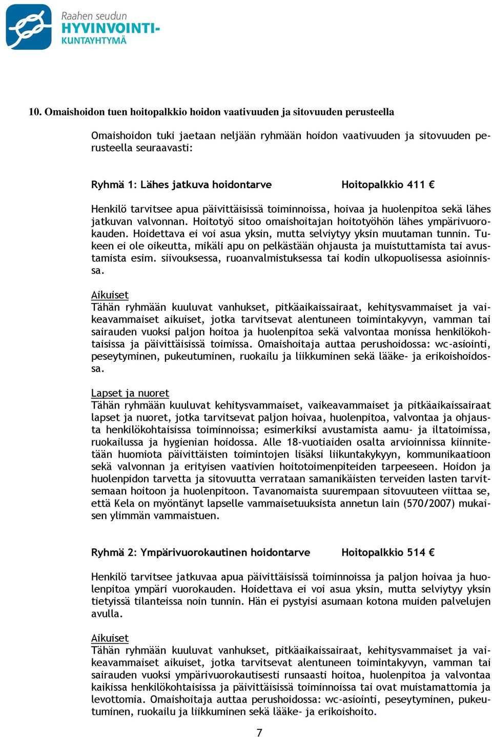 Hoitotyö sitoo omaishoitajan hoitotyöhön lähes ympärivuorokauden. Hoidettava ei voi asua yksin, mutta selviytyy yksin muutaman tunnin.