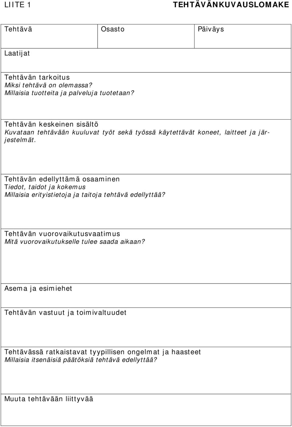 Tehtävän edellyttämä osaaminen Tiedot, taidot ja kokemus Millaisia erityistietoja ja taitoja tehtävä edellyttää?