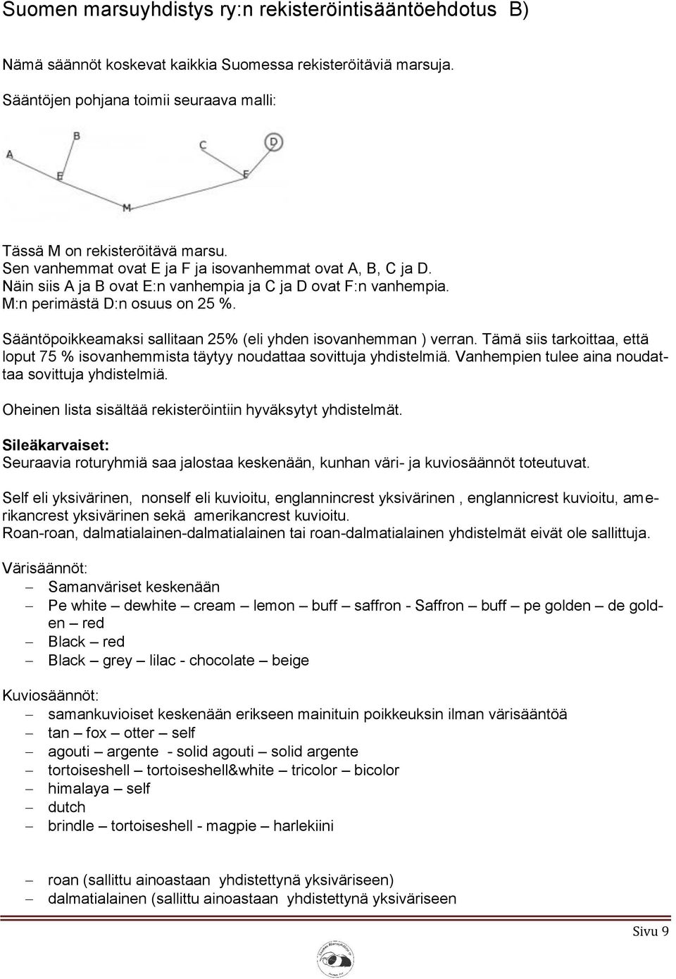 Sääntöpoikkeamaksi sallitaan 25% (eli yhden isovanhemman ) verran. Tämä siis tarkoittaa, että loput 75 % isovanhemmista täytyy noudattaa sovittuja yhdistelmiä.
