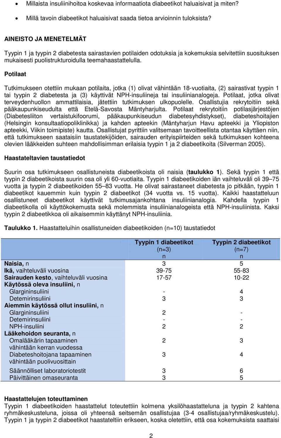 Potilaat Tutkimukseen otettiin mukaan potilaita, jotka () olivat vähintään 8-vuotiaita, () sairastivat tyypin tai tyypin diabetesta ja () käyttivät NPH-insuliineja tai insuliinianalogeja.