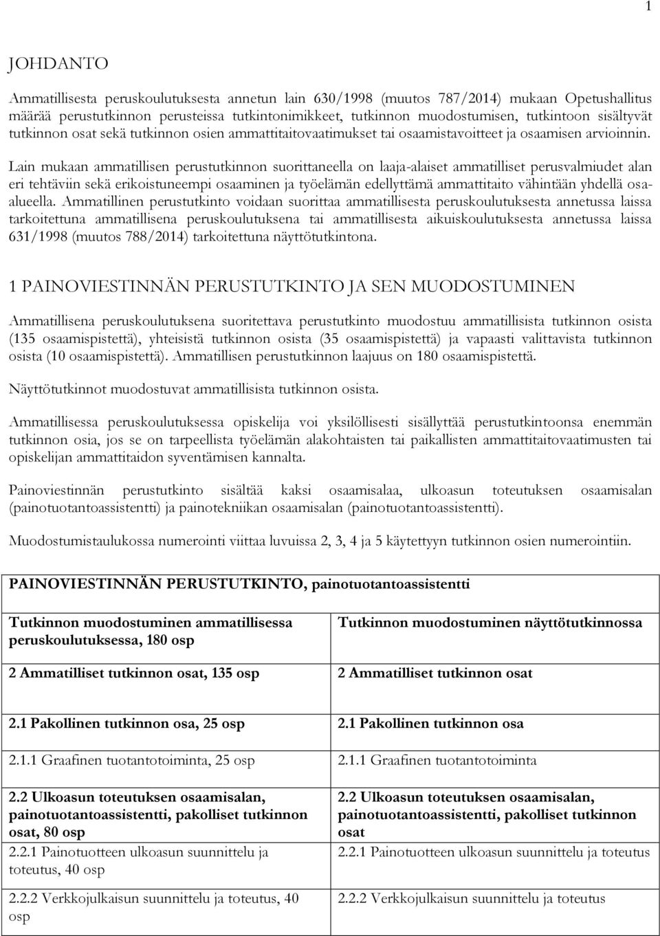Lain mukaan ammatillisen perustutkinnon suorittaneella on laaja-alaiset ammatilliset perusvalmiudet alan eri tehtäviin sekä erikoistuneempi osaaminen ja työelämän edellyttämä ammattitaito vähintään