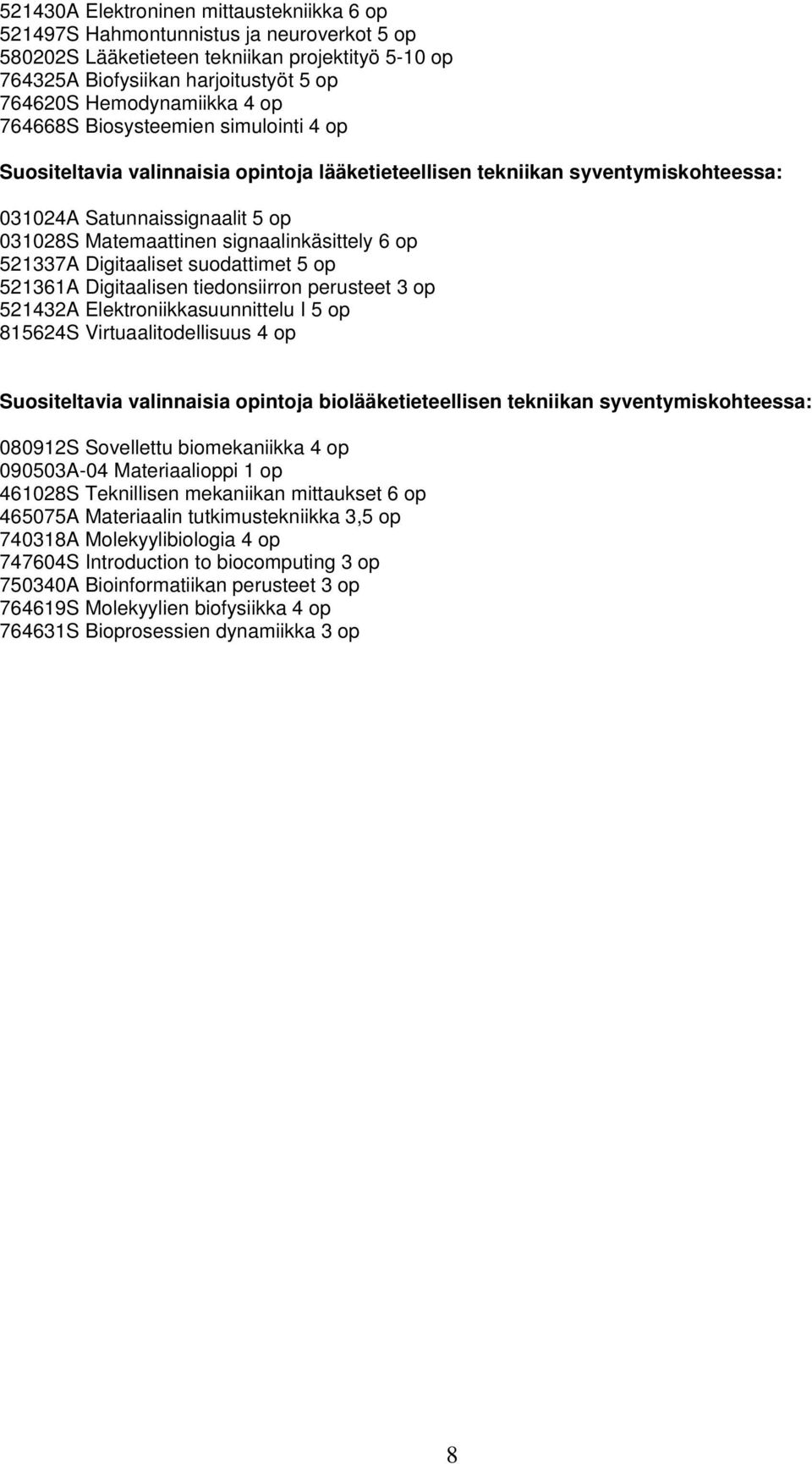 6 op 521337A Digitaaliset suodattimet 5 op 521361A Digitaalisen tiedonsiirron perusteet 3 op 521432A Elektroniikkasuunnittelu I 5 op 815624S Virtuaalitodellisuus 4 op Suositeltavia valinnaisia