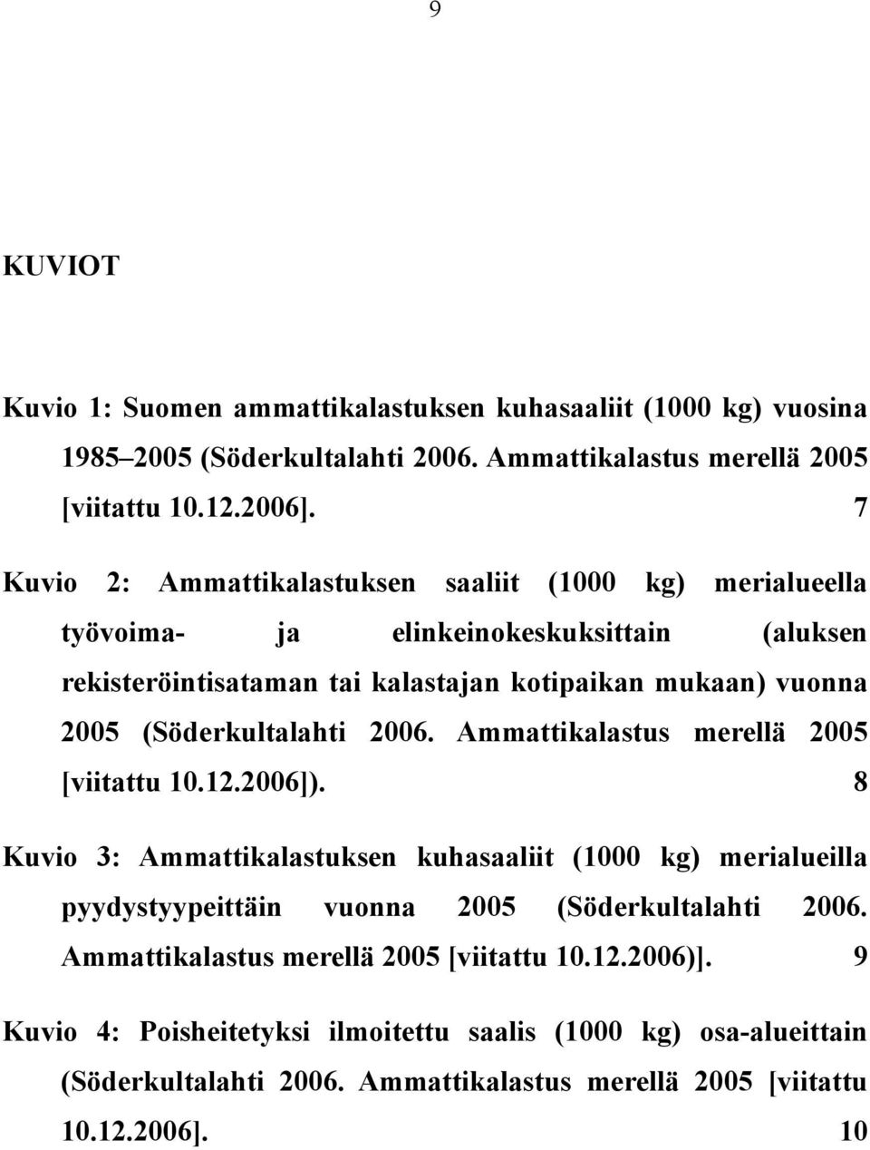 (Söderkultalahti 2006. Ammattikalastus merellä 2005 [viitattu 10.12.2006]).
