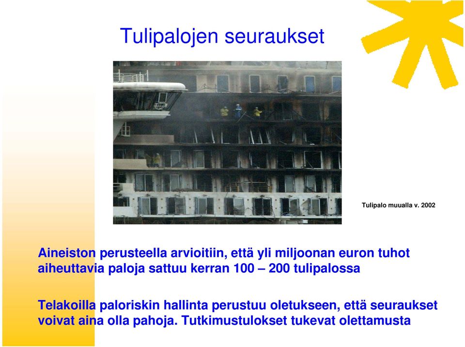 aiheuttavia paloja sattuu kerran 100 200 tulipalossa Telakoilla