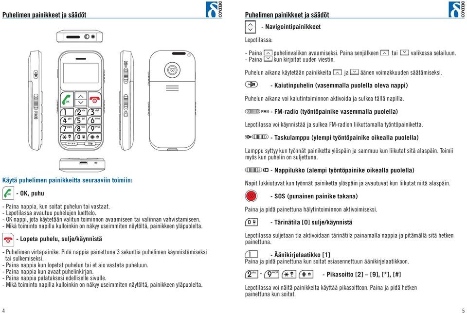 - Kaiutinpuhelin (vasemmalla puolella oleva nappi) Puhelun aikana voi kaiutintoiminnon aktivoida ja sulkea tällä napilla.