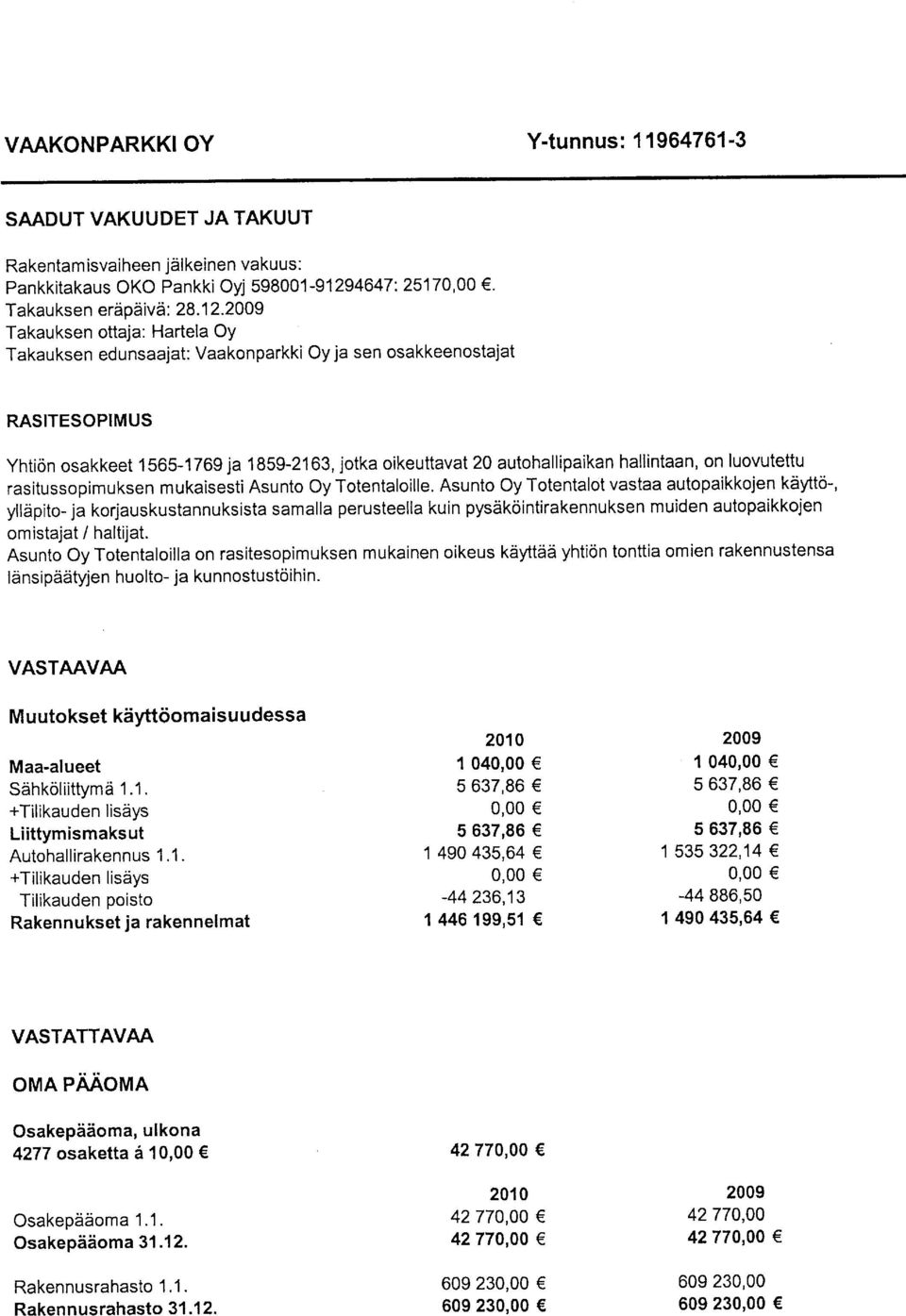 rasitusspimuksen mukaisesti Asunt Oy Ttentalille.