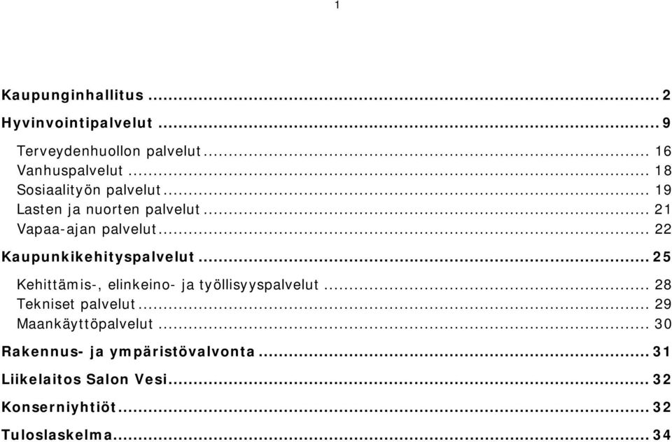 .. 22 Kaupunkikehityspalvelut... 25 Kehittämis-, elinkeino- ja työllisyyspalvelut... 28 Tekniset palvelut.