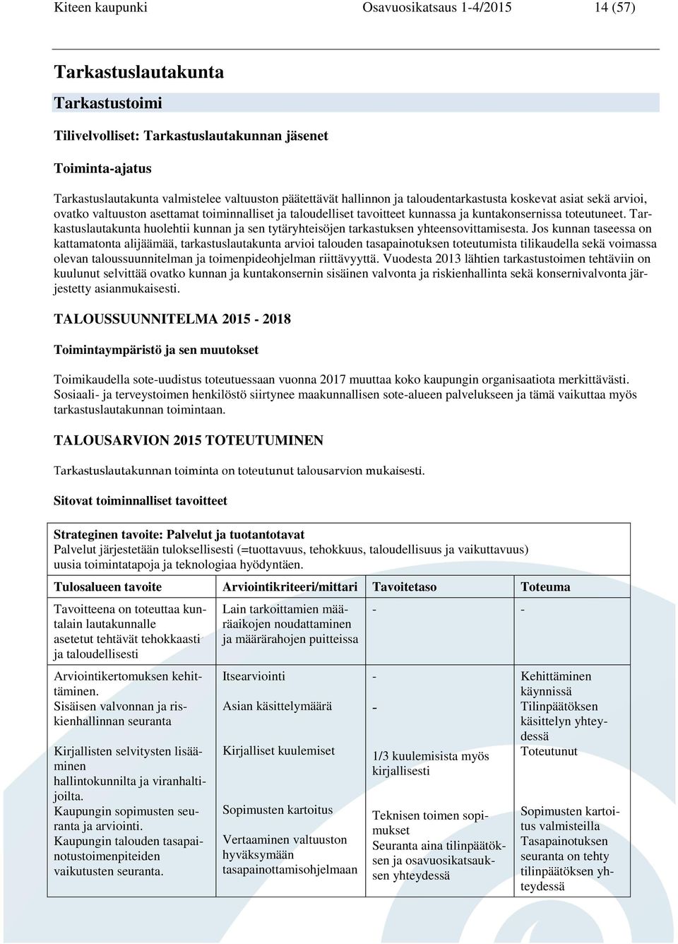 Tarkastuslautakunta huolehtii kunnan ja sen tytäryhteisöjen tarkastuksen yhteensovittamisesta.