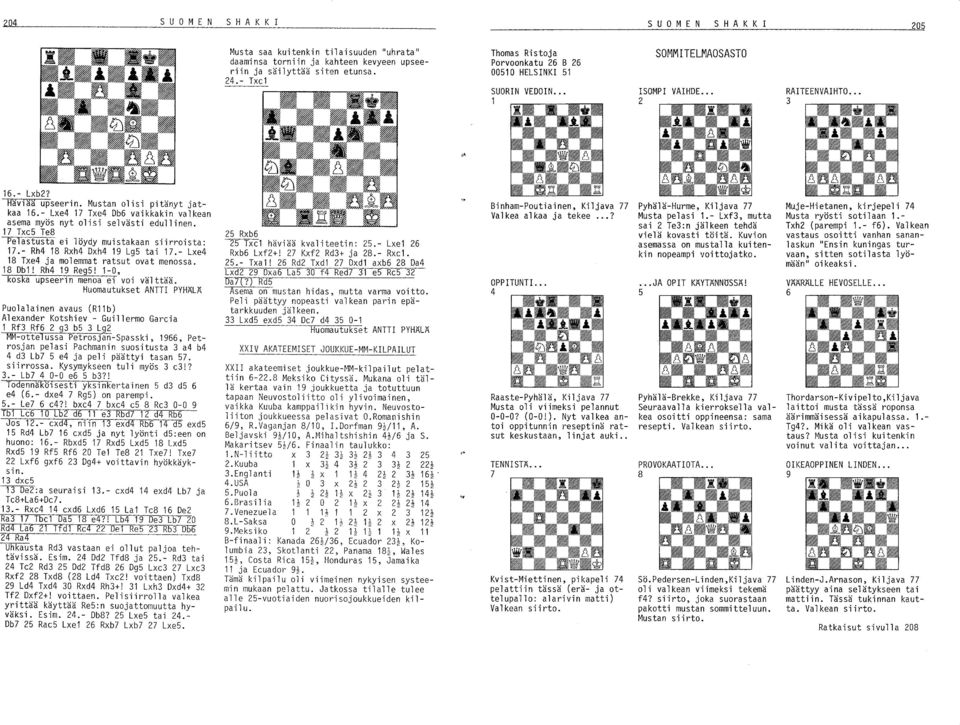 - Lxe4 17 Txe4 Db6 vaikkakin valkean asema myös nyt olisi selvästi edullinen. 17 Txc5 Te8 Pelastusta ei löydy muistakaan siirroista: 17.- Rh4 18 Rxh4 Dxh4 19 Lg5 tai 17.