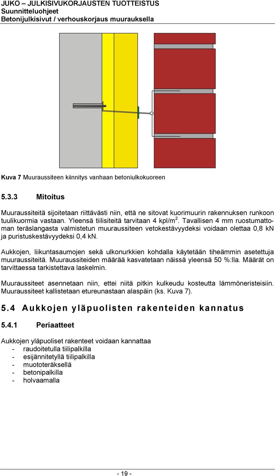 Aukkojen, liikuntasaumojen sekä ulkonurkkien kohdalla käytetään tiheämmin asetettuja muuraussiteitä. Muuraussiteiden määrää kasvatetaan näissä yleensä 50 %:lla.