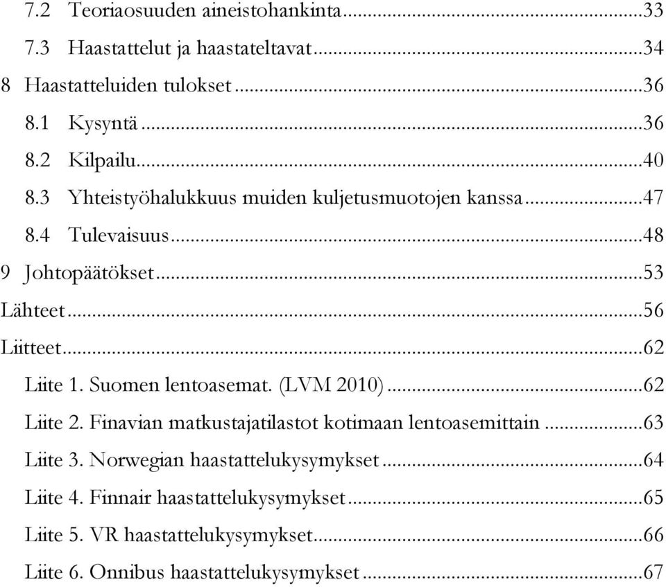 Suomen lentoasemat. (LVM 2010)...62 Liite 2. Finavian matkustajatilastot kotimaan lentoasemittain...63 Liite 3.