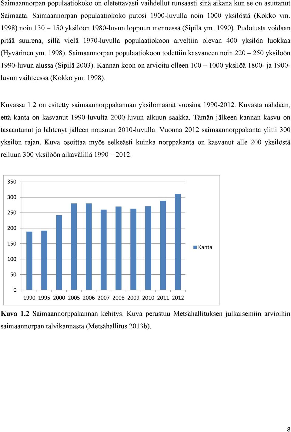 1998). Saimaannorpan populaatiokoon todettiin kasvaneen noin 220 250 yksilöön 1990-luvun alussa (Sipilä 2003).