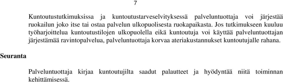 Jos tutkimukseen kuuluu työharjoittelua kuntoutustilojen ulkopuolella eikä kuntoutuja voi käyttää palveluntuottajan