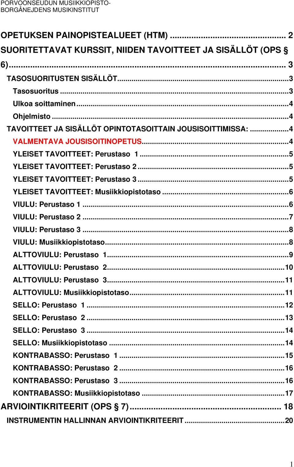 .. 5 YLEISET TAVOITTEET: Perustaso 3... 5 YLEISET TAVOITTEET: Musiikkiopistotaso... 6 VIULU: Perustaso 1... 6 VIULU: Perustaso 2... 7 VIULU: Perustaso 3... 8 VIULU: Musiikkiopistotaso.