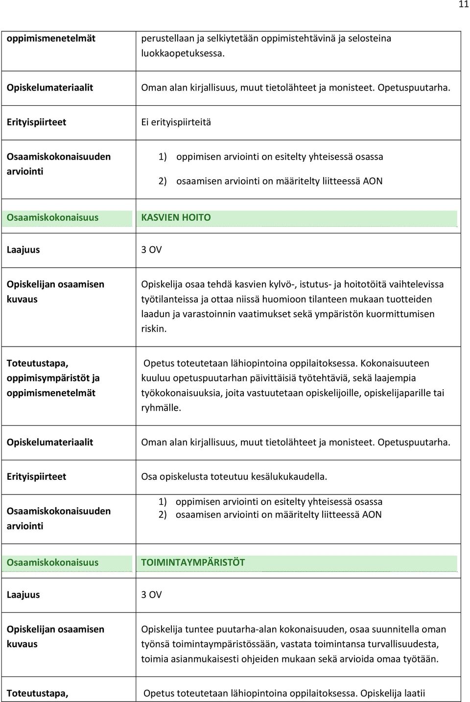 työtilanteissa ja ottaa niissä huomioon tilanteen mukaan tuotteiden laadun ja varastoinnin vaatimukset sekä ympäristön kuormittumisen riskin. Opetus toteutetaan lähiopintoina oppilaitoksessa.