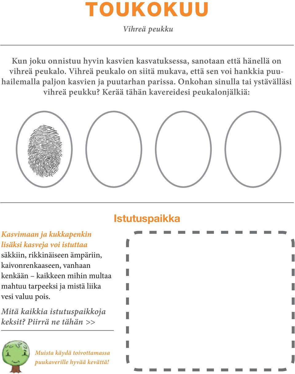 Kerää tähän kavereidesi peukalonjälkiä: Kasvimaan ja kukkapenkin lisäksi kasveja voi istuttaa säkkiin, rikkinäiseen ämpäriin, kaivonrenkaaseen, vanhaan