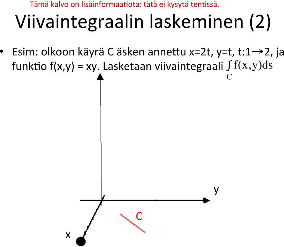 Viivaintegraalin laskeminen (2) Esim: olkoon