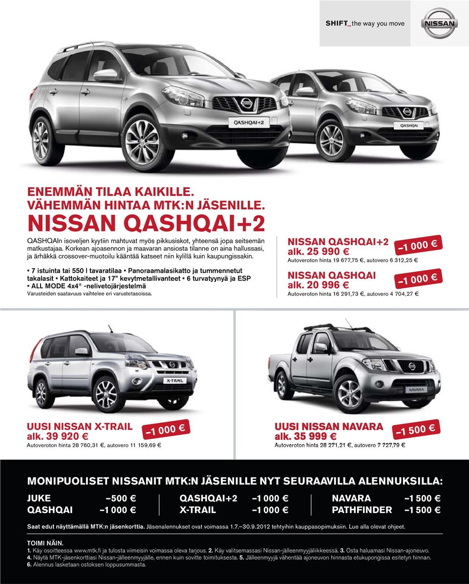 20 996 UUSI NISSAN X-TRAIL alk. 39 920 UUSI NISSAN NAVARA alk.