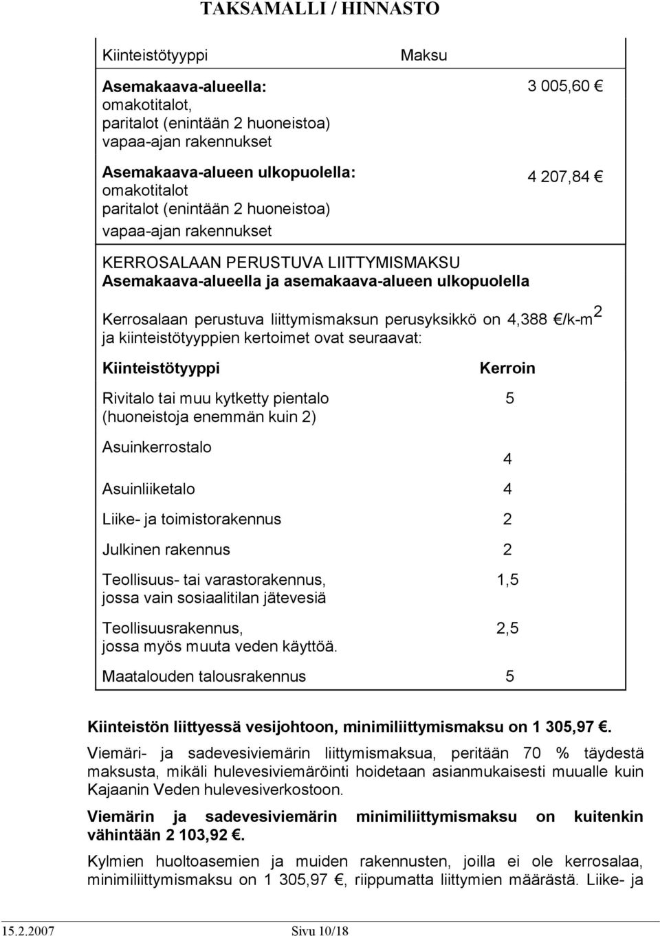 ja kiinteistötyyppien kertoimet ovat seuraavat: Kiinteistötyyppi Rivitalo tai muu kytketty pientalo (huoneistoja enemmän kuin 2) Asuinkerrostalo Kerroin 5 4 Asuinliiketalo 4 Liike- ja