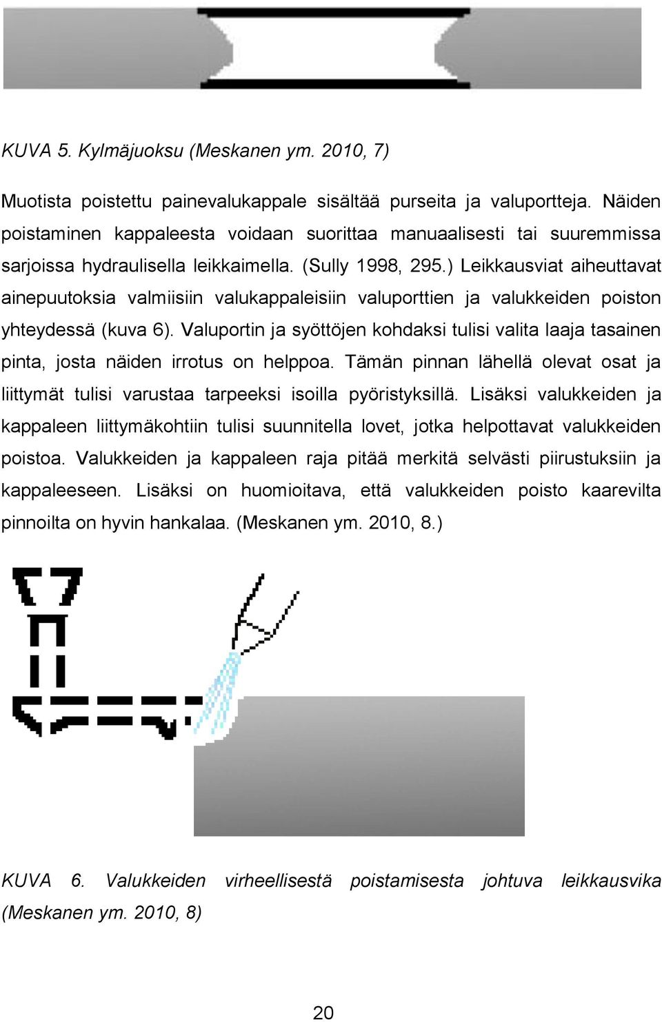 ) Leikkausviat aiheuttavat ainepuutoksia valmiisiin valukappaleisiin valuporttien ja valukkeiden poiston yhteydessä (kuva 6).