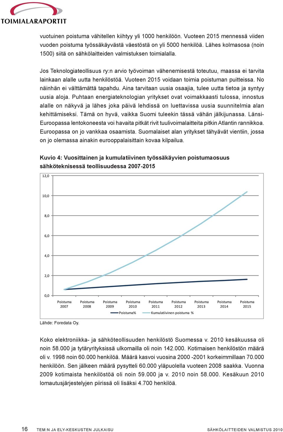 Jos Teknologiateollisuus ry:n arvio työvoiman vähenemisestä toteutuu, maassa ei tarvita lainkaan alalle uutta henkilöstöä. Vuoteen 2015 voidaan toimia poistuman puitteissa.