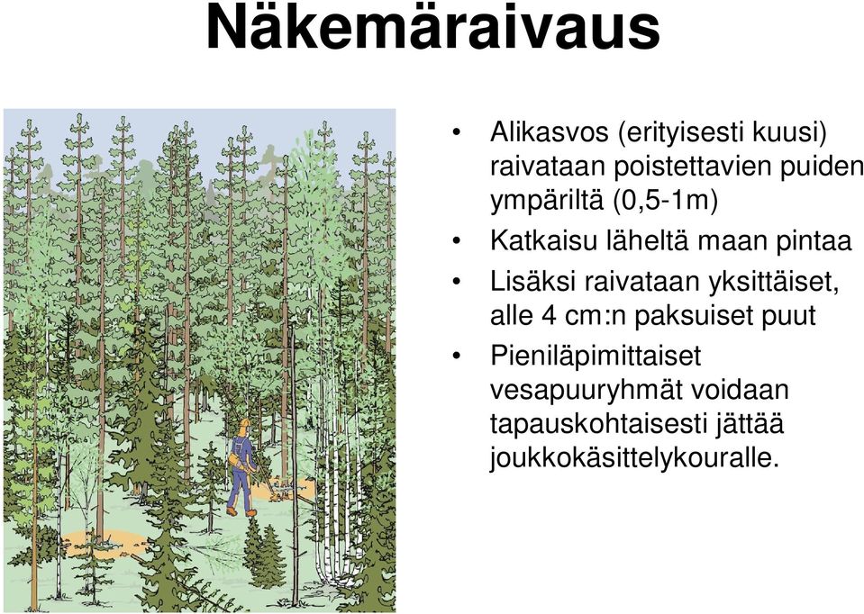 raivataan yksittäiset, alle 4 cm:n paksuiset puut