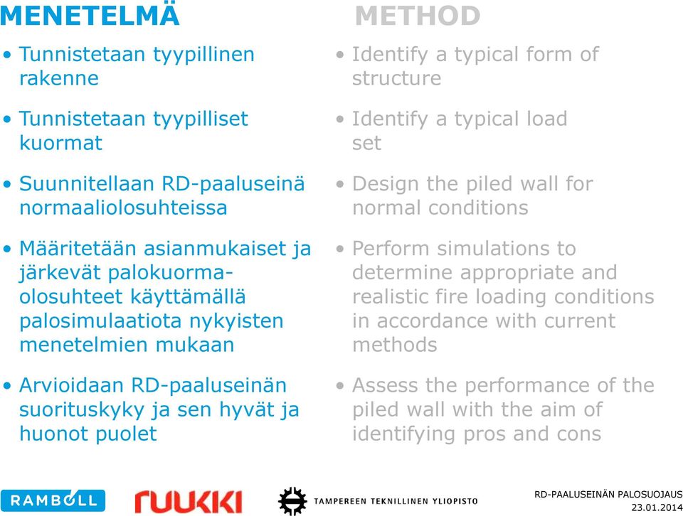 METHOD Identify a typical form of structure Identify a typical load set Design the piled wall for normal conditions Perform simulations to determine