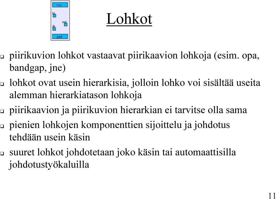 hierarkiatason lohkoja piirikaavion ja piirikuvion hierarkian ei tarvitse olla sama pienien lohkojen