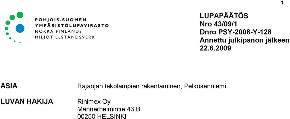 2009 ASIA LUVAN HAKIJA Rajaojan tekolampien