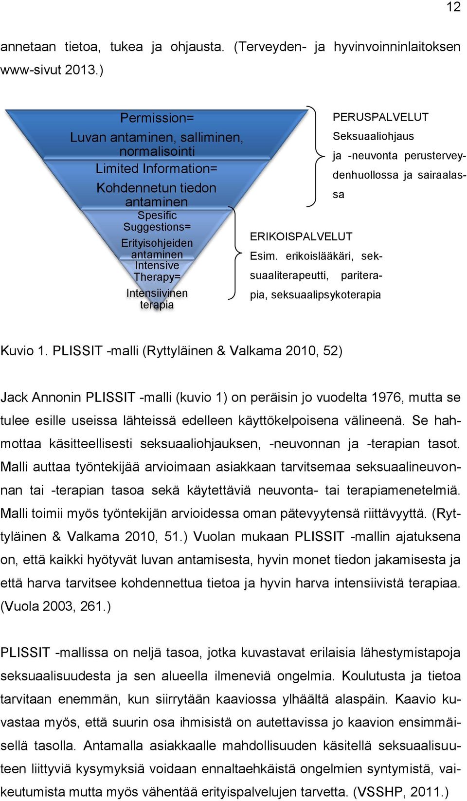 PERUSPALVELUT Seksuaaliohjaus ja -neuvonta perusterveydenhuollossa ja sairaalassa ERIKOISPALVELUT Esim. erikoislääkäri, seksuaaliterapeutti, pariterapia, seksuaalipsykoterapia Kuvio 1.