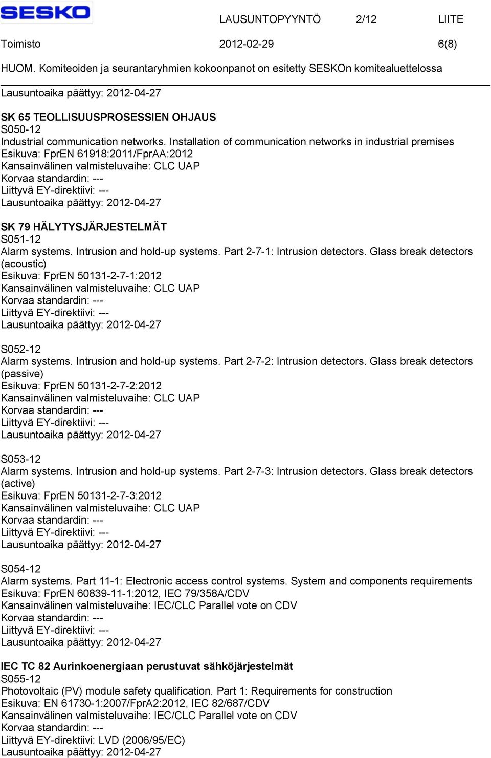 Part 2-7-1: Intrusion detectors. Glass break detectors (acoustic) Esikuva: FprEN 50131-2-7-1:2012 S052-12 Alarm systems. Intrusion and hold-up systems. Part 2-7-2: Intrusion detectors.