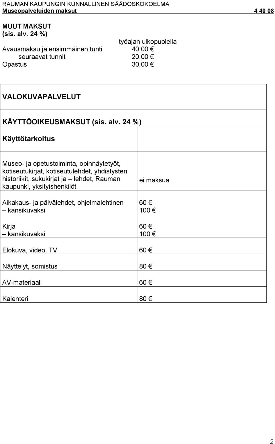 KÄYTTÖOIKEUSMAKSUT (sis. alv.