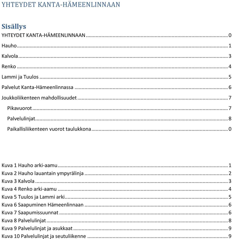 .. 0 Kuva 1 Hauho arki-aamu... 1 Kuva 2 Hauho lauantain ympyrälinja... 2 Kuva 3 Kalvola... 3 Kuva 4 Renko arki-aamu... 4 Kuva 5 Tuulos ja Lammi arki.